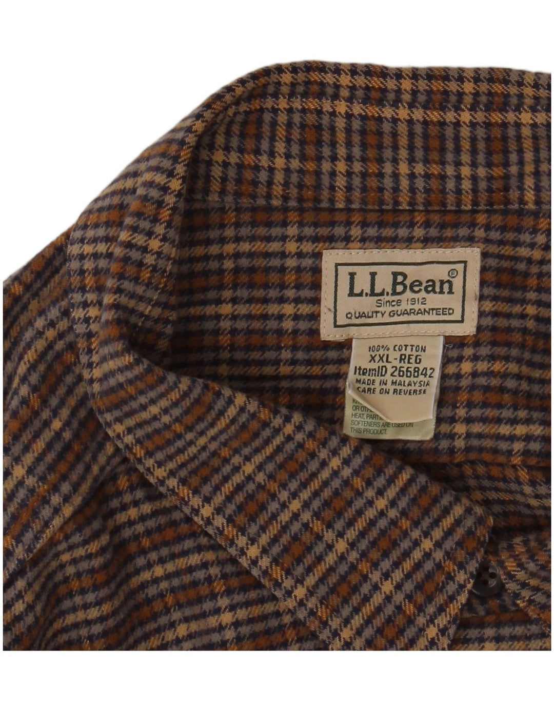 Cămașă de flanel pentru bărbați L.L.BEAN, bumbac cu check maro 2XL