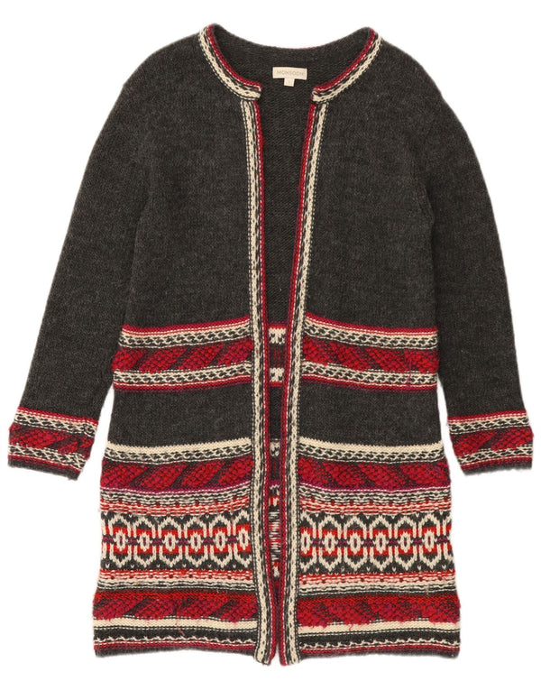 MONSOON Pulover cardigan deschis cu paragate pentru femei UK 10 Small Gri Fair Isle