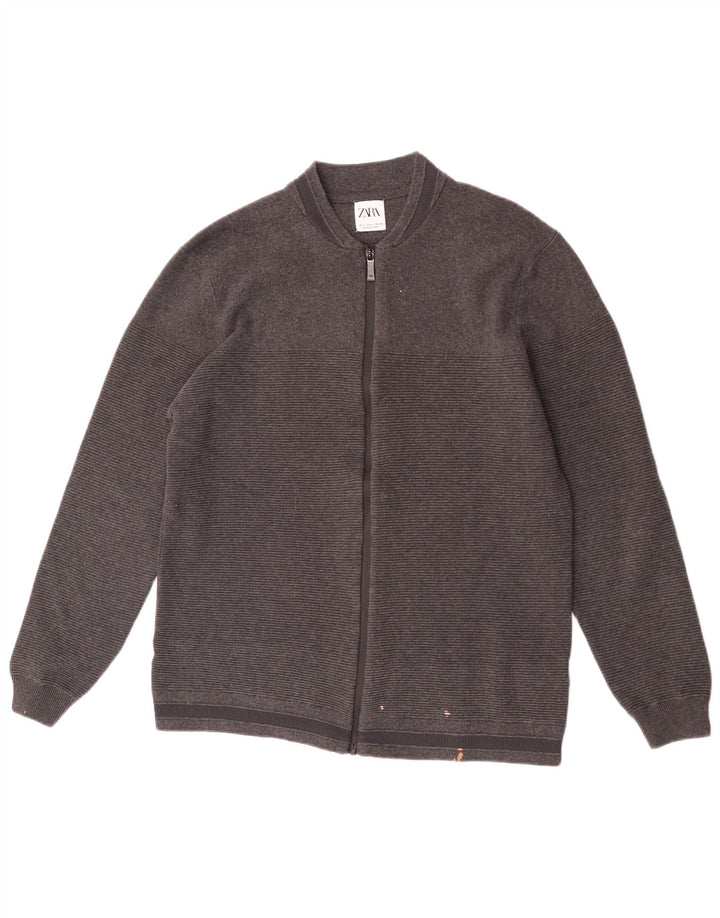 Pulover cardigan pentru bărbați Zara, bumbac cu dungi gri mari