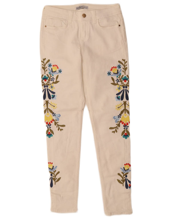 Blugi skinny cu grafic pentru femei Zara EU 36 XS W26 L28 Alb Floral