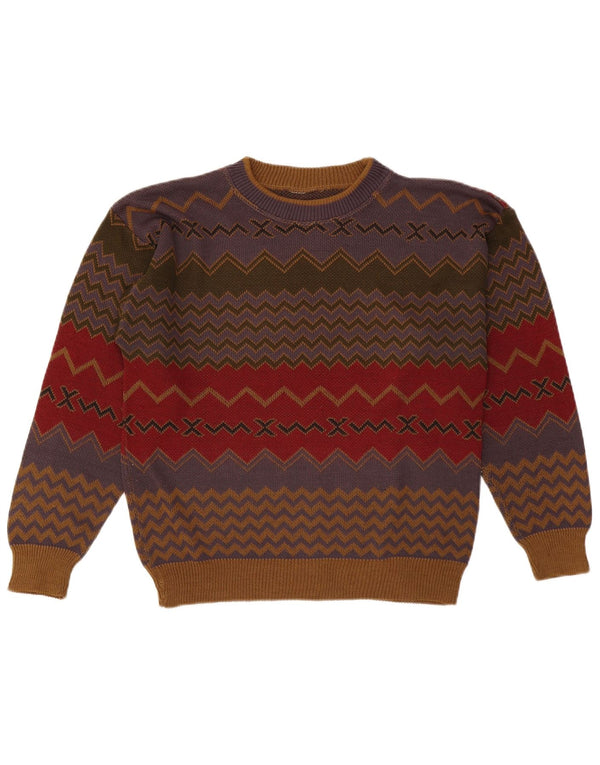 Pulover vintage pentru bărbați cu gât roșu, mijlociu, multicolor, geometric