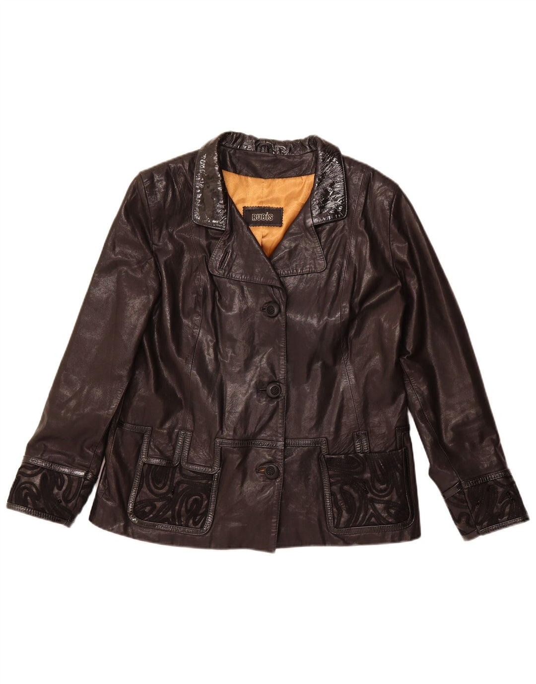 Jachetă de piele vintage pentru femei UK 22 3XL din piele neagră