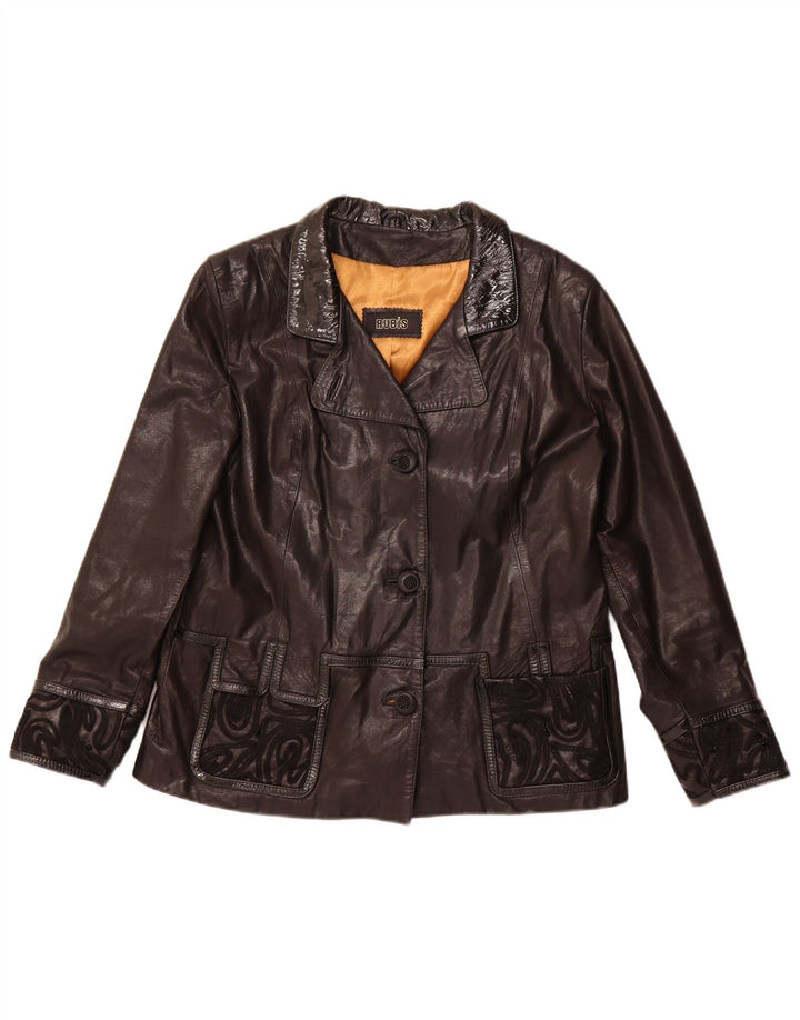 Jachetă de piele vintage pentru femei UK 22 3XL din piele neagră