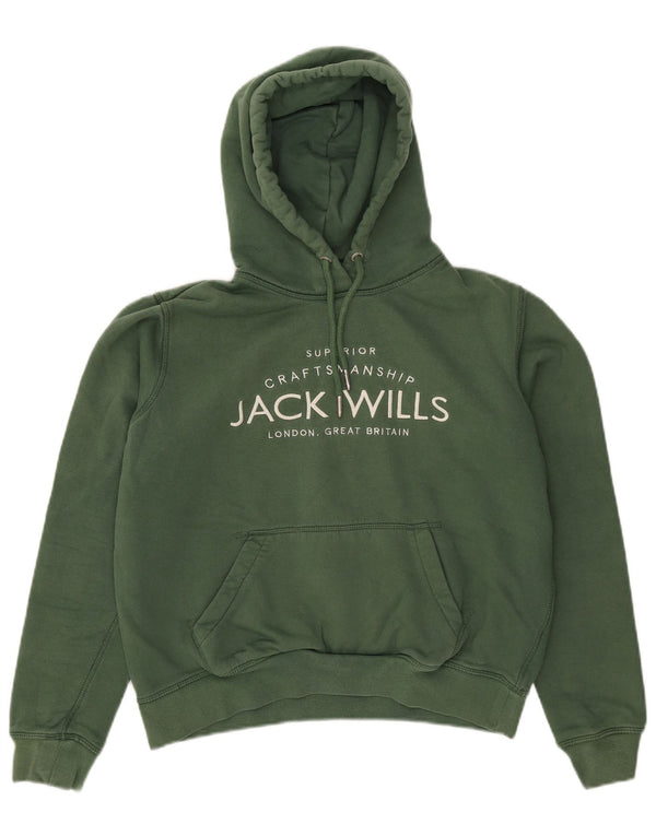 Jack Wills Pulover supradimensionat cu glugă cu grafic pentru femei UK 10 Bumbac verde mic