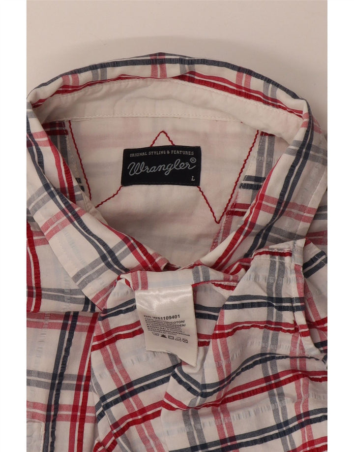 Cămașă cu mânecă scurtă Wrangler pentru bărbați, bumbac carouri alb