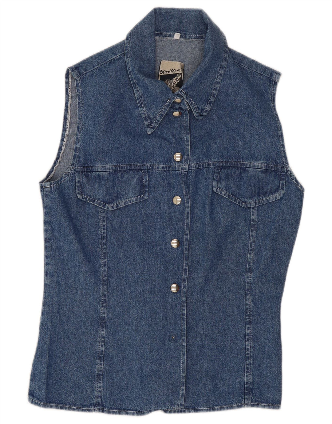 Cămașă din denim fără mâneci vintage pentru femei UK 10 Small Blue