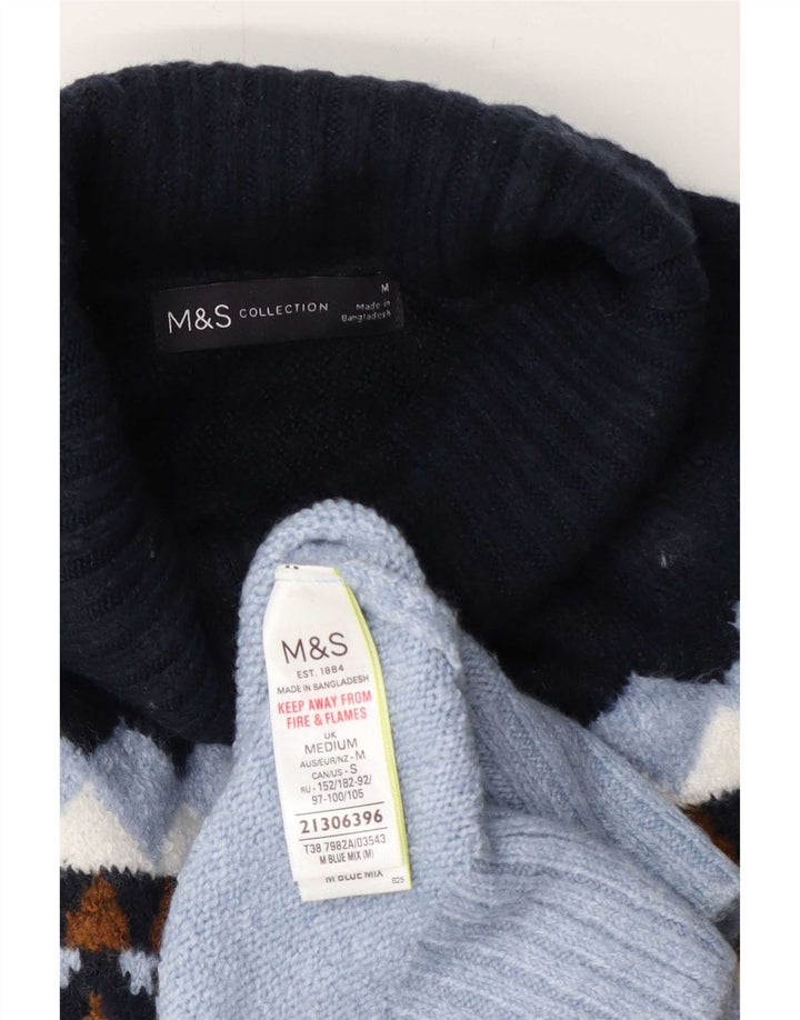 Pulover pentru femei Marks & Spencer cu gât rulat, 14 UK Medium Blue Geometric