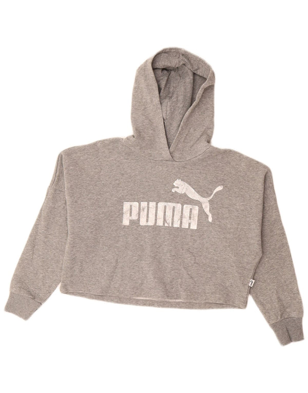 PUMA Fete Crop Graphic Hoodie Jumper 9-10 ani bumbac gri