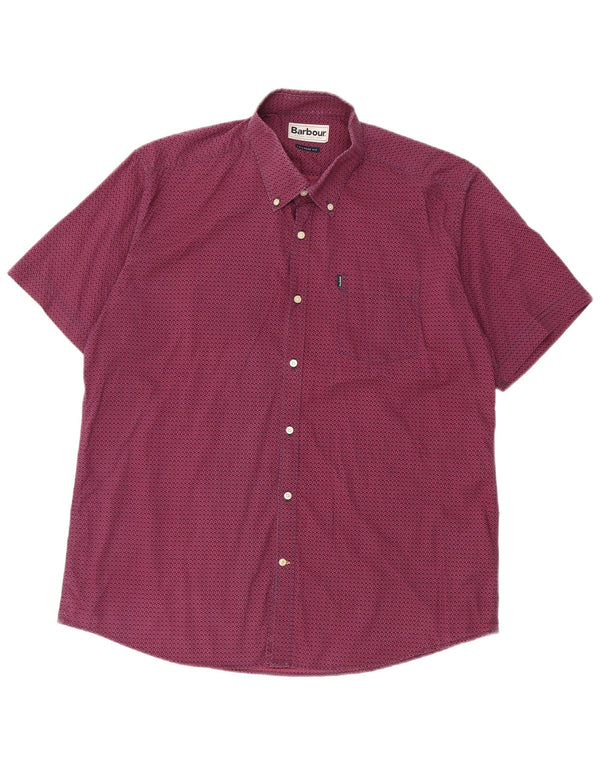 Cămașă cu mânecă scurtă pentru femei Barbour, croită, XL, bumbac Floral Burgundy