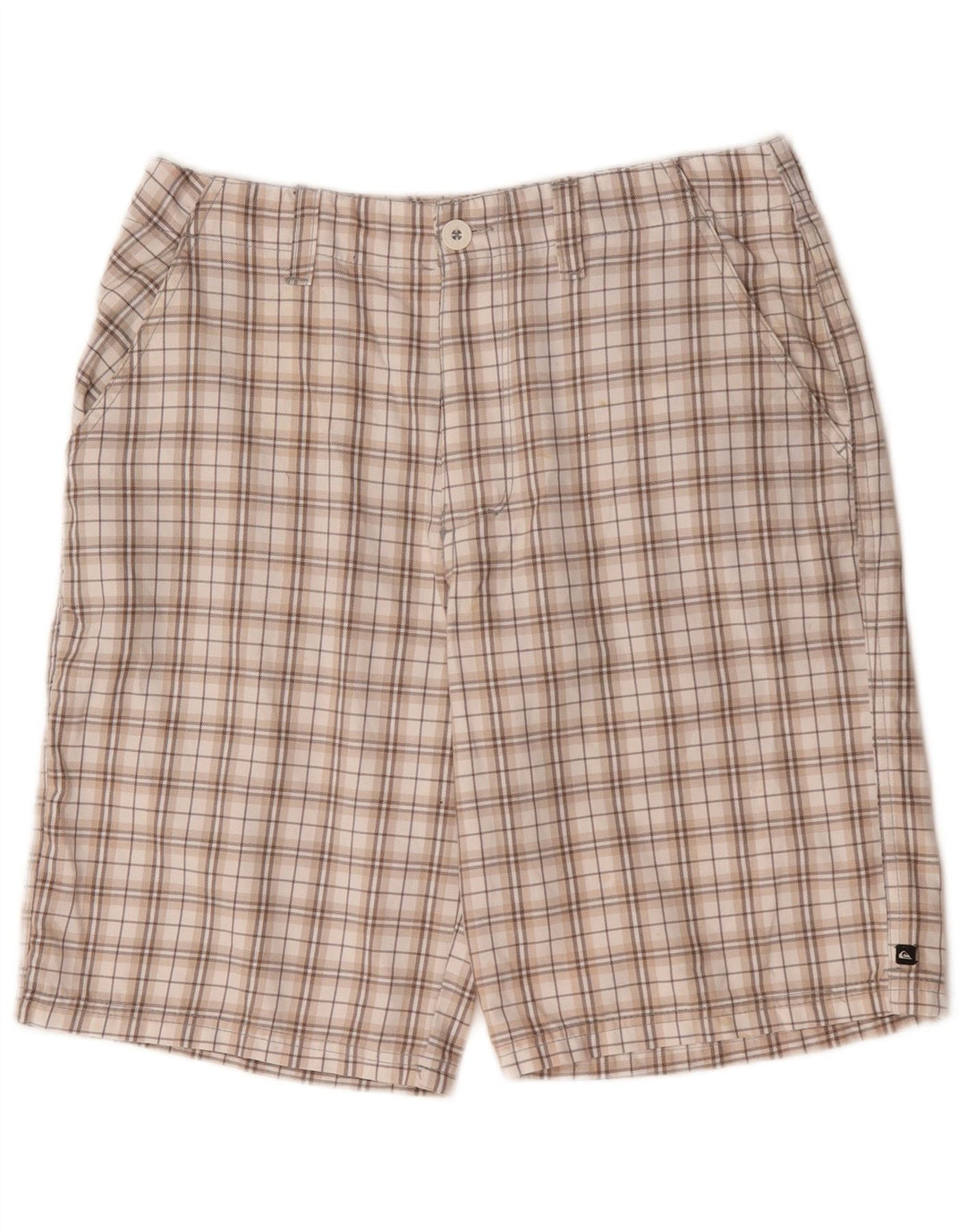 Pantaloni scurți chino grafic Quiksilver pentru bărbați, medii W32, poliester cu carouri bej
