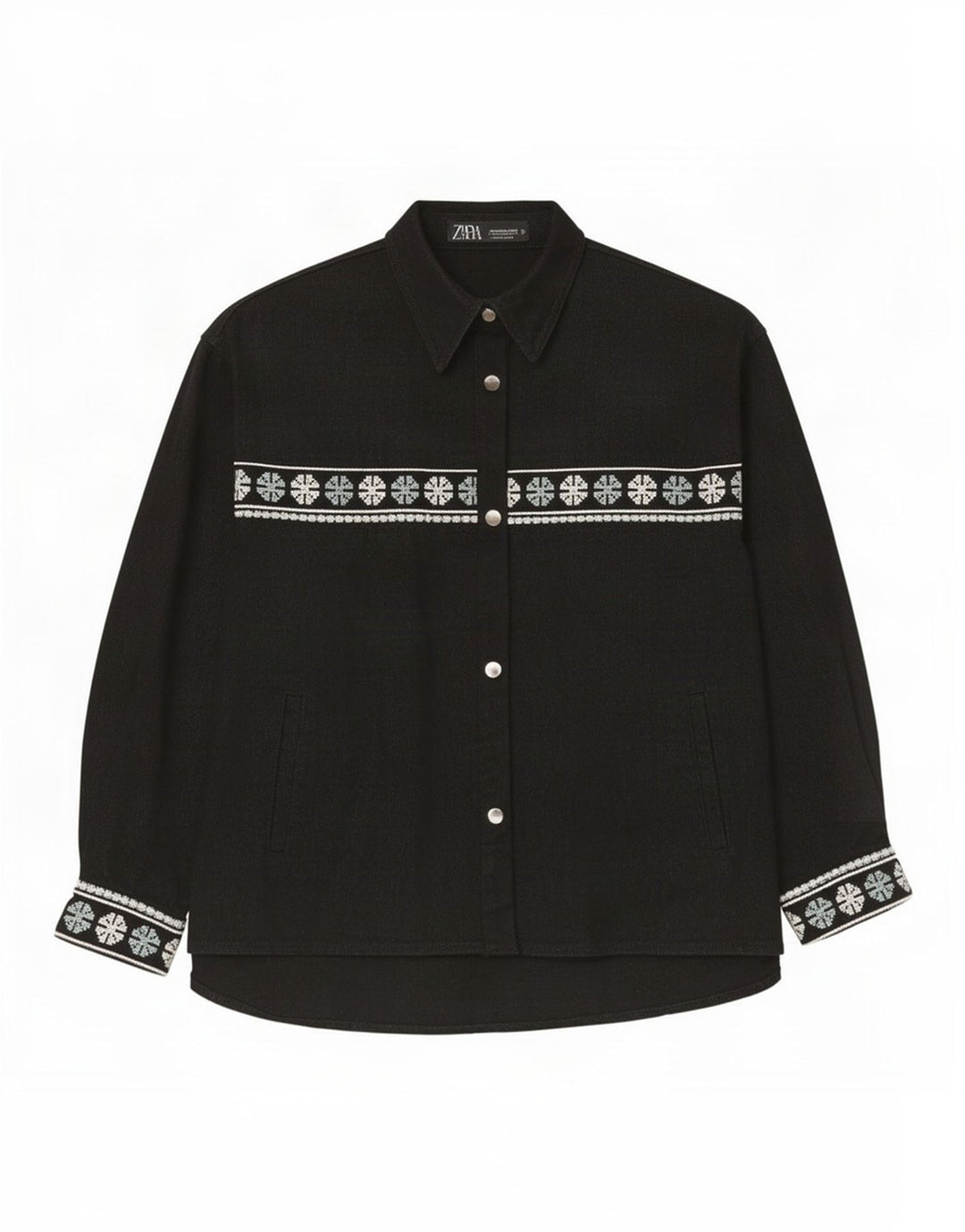 Cămașă supradimensionată pentru femei Zara UK 14 Medium Negru Geometric Bumbac