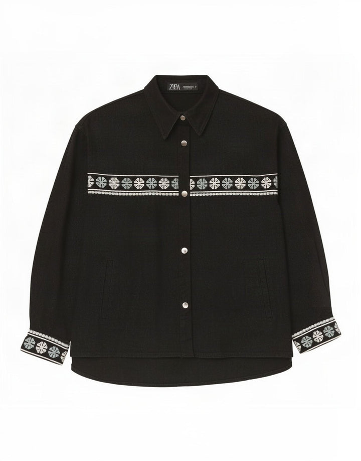 Cămașă supradimensionată pentru femei Zara UK 14 Medium Negru Geometric Bumbac
