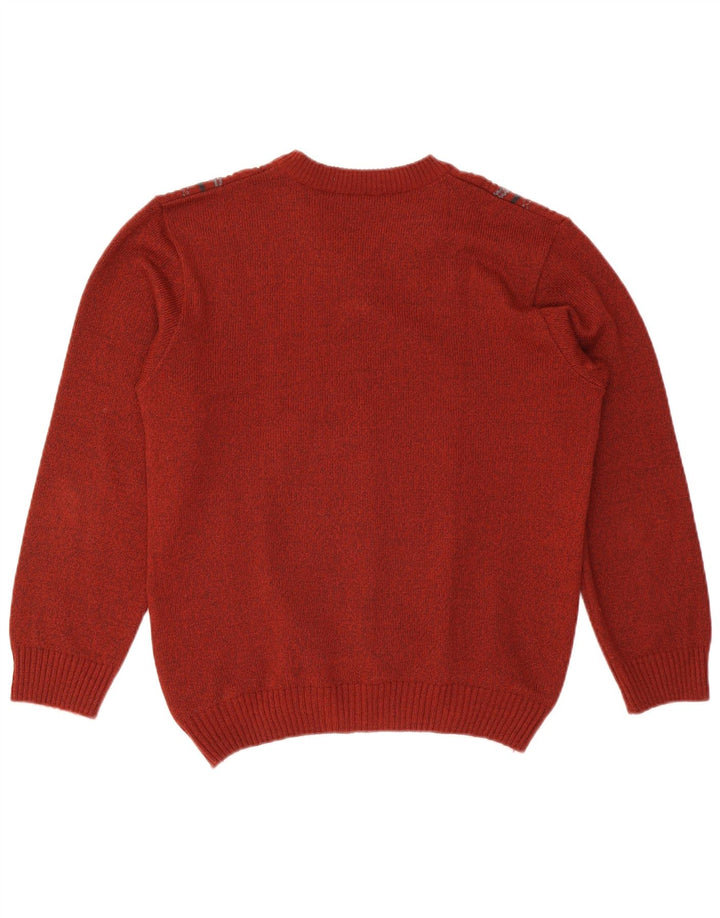 Pulover vintage pentru bărbați cu decolteu în V UK 38 Medium Maroon Geometric