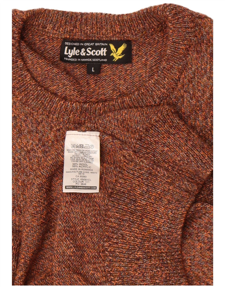 Pulover pentru bărbați Lyle & Scott, cu gât roșu, din lână mare maro cu pete