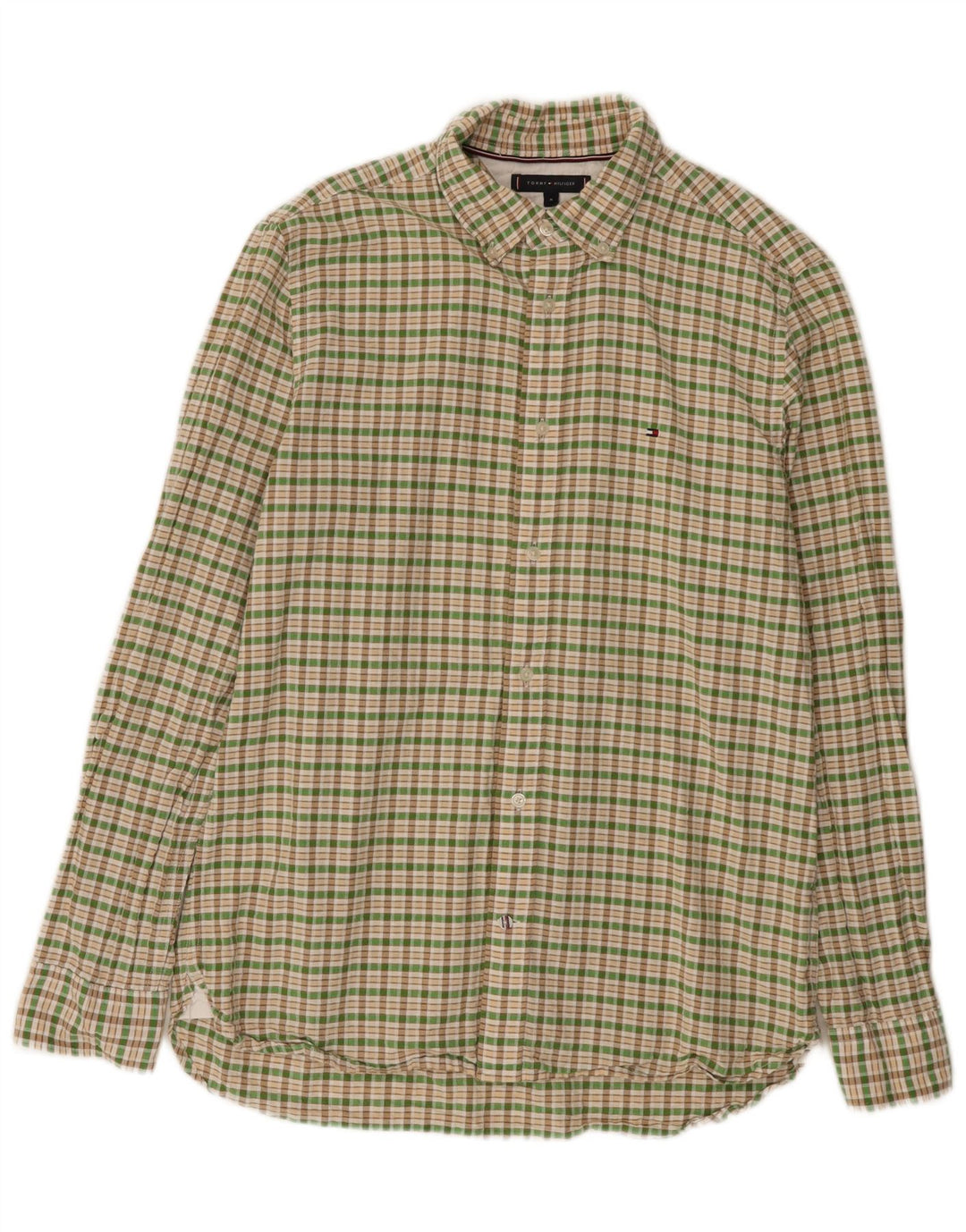 Cămașă de flanel pentru bărbați Tommy Hilfiger, bumbac verde mediu cu carouri
