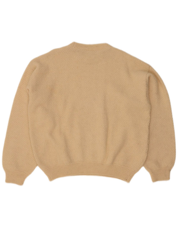 Pulover vintage pentru bărbați cu gât roșu IT 52 mare din lână de alpaca alb