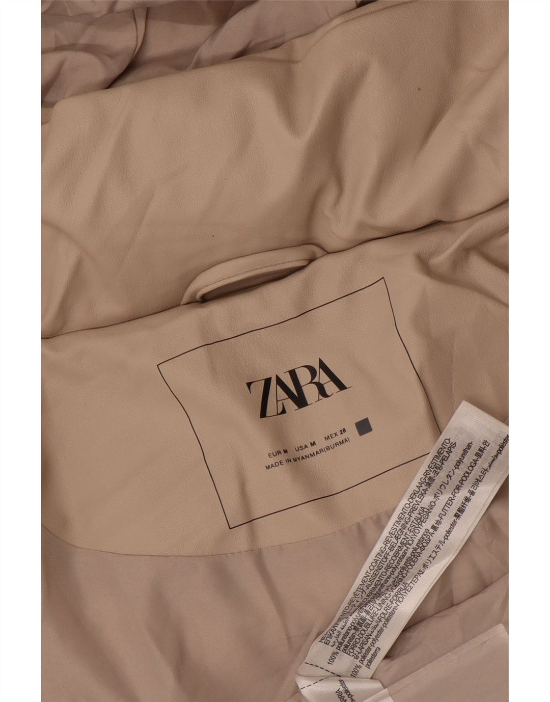Jachetă căptușită cu glugă supradimensionată pentru femei Zara UK 14 Medium Bej Poliuretan
