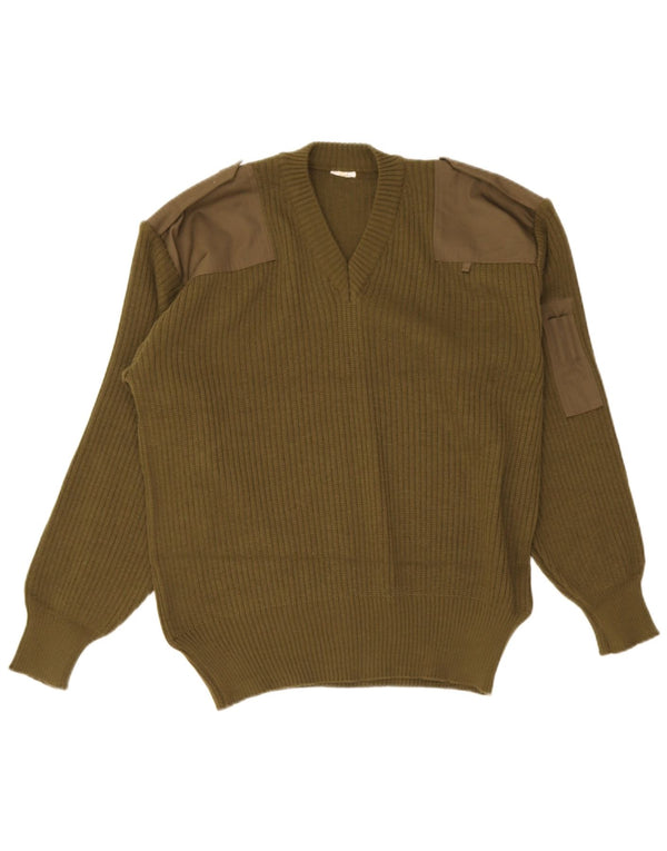 Pulover vintage militar cu decolteu în V pentru bărbați, kaki mediu