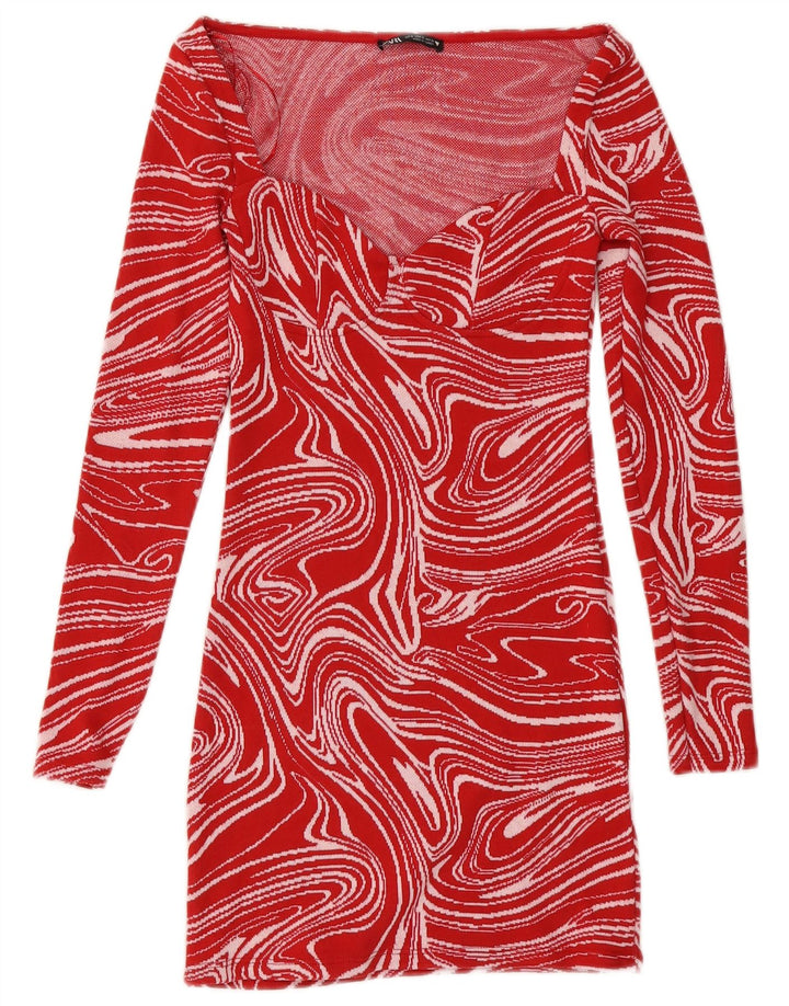 Rochie bodycon cu mânecă lungă și model abstract pentru femei Zara UK 8 Mic roșu