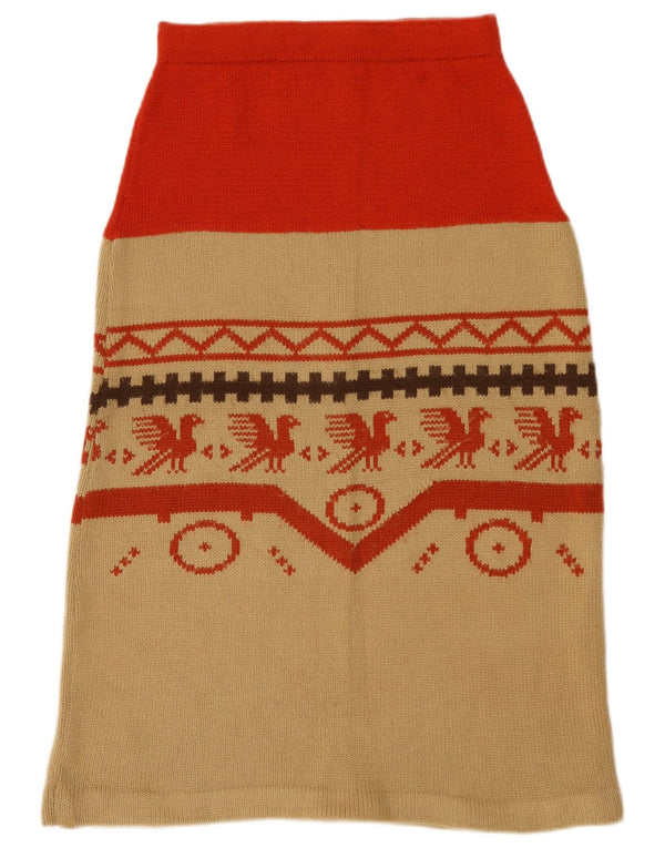Fustă A-Line tricotată Vintage pentru femei W26 Mic Bej Geometric