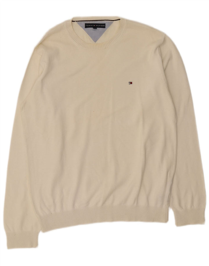 Pulover Tommy Hilfiger pentru bărbați, cu gât crew, bumbac mare, alb