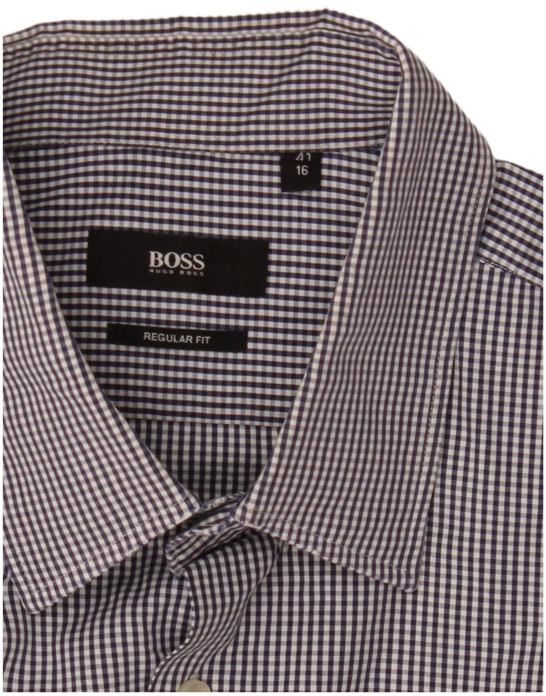 Hugo Boss Mens Regular Fit Shirt Size 41 16 Large Blue Gingham