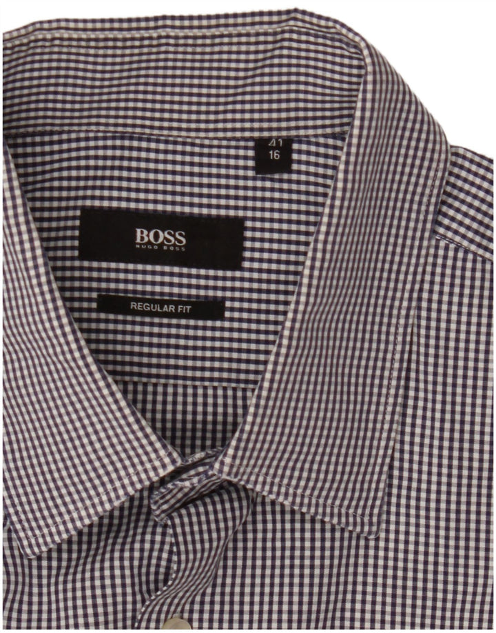 Hugo Boss Mens Regular Fit Shirt Size 41 16 Large Blue Gingham