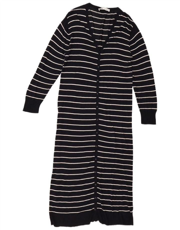 Pulover cardigan cu lungă pentru femei Zara UK 14, viscoză cu dungi negre medii