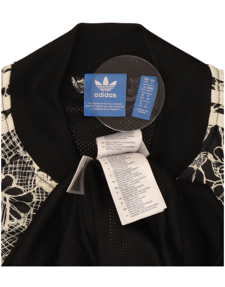 Jachetă de top pentru trening grafic Adidas pentru femei UK 10 Small Black Floral