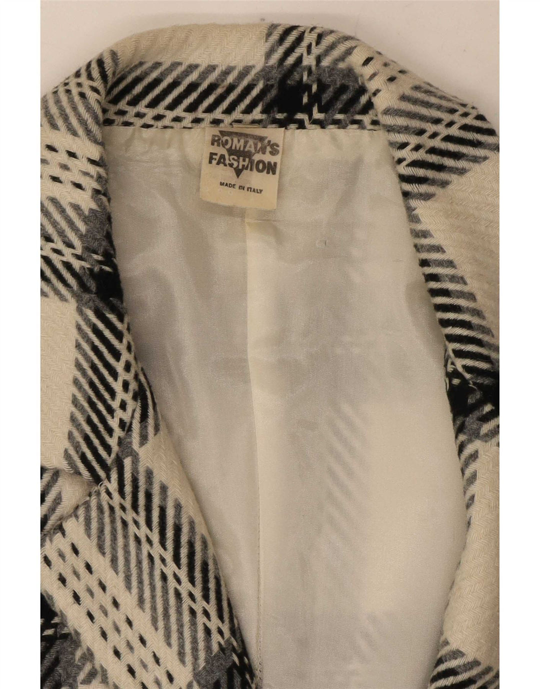 Jachetă vintage pentru femei cu 2 nasturi, UK 12, lână carouri alb mediu