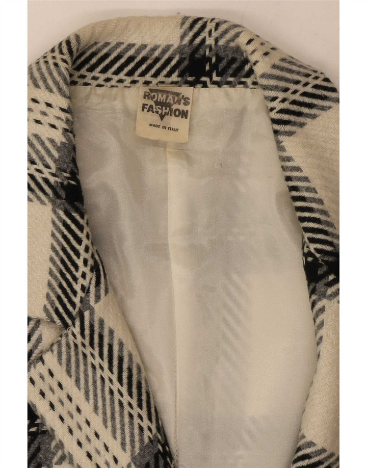 Jachetă vintage pentru femei cu 2 nasturi, UK 12, lână carouri alb mediu