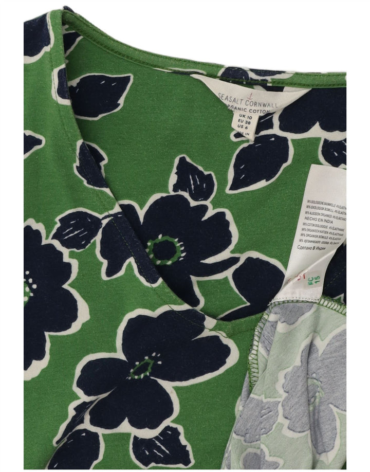 SEASALT CORNWALL Rochie A-Line pentru femei UK 10 Bumbac Floral Verde Mic