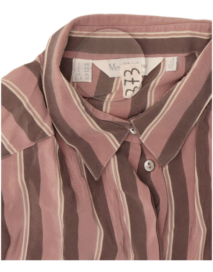 Bluză cămașă pentru femei VINTAGE UK 14 Mătase mare cu dungi roz