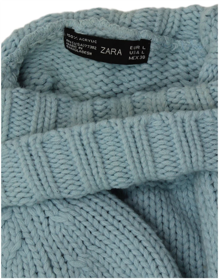 Pulover pentru femei cu gât rulat Zara UK 14 mare, albastru acrilic