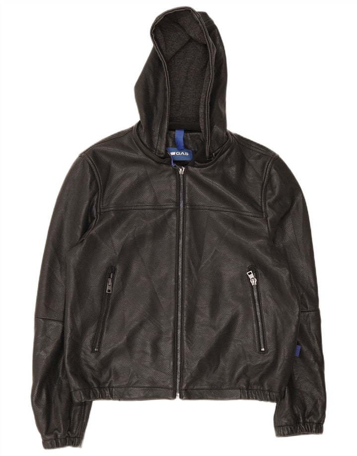 Jachetă bomber cu glugă din piele pentru bărbați Gas UK 36 Small Black