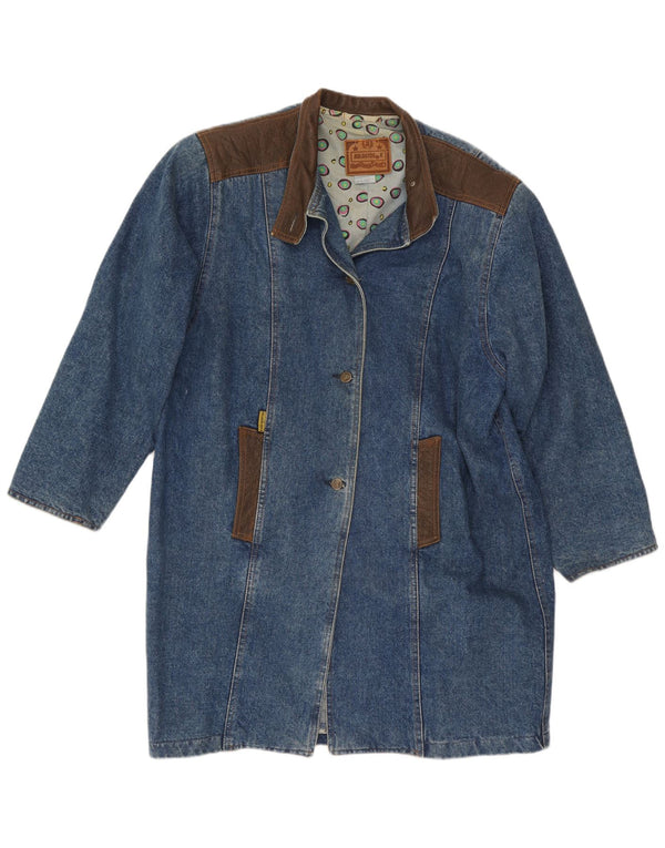 Palton Western oversized denim vintage pentru femei US 3 XS albastru bumbac color bloc