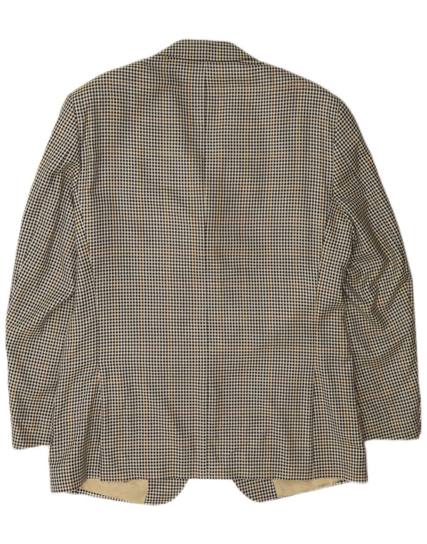 Massimo Dutti Mens 3 Button Blazer Jacket UK 40 Large Beige Houndstooth