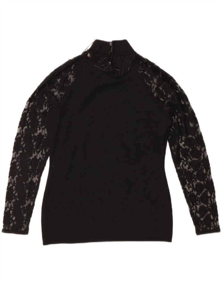 Roccobarocco Top pentru femei cu mânecă lungă UK 14 Medium Black Merinos Wool