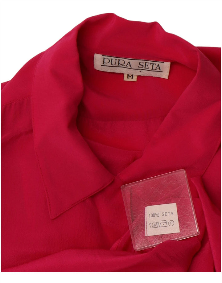 Bluză cămașă pentru femei VINTAGE UK 14 Medium Pink Mătase