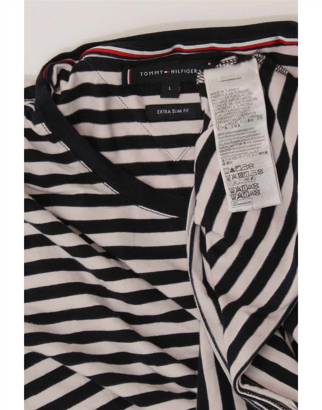 TOMMY HILFIGER Tricou Bărbați Extra Subțire Top Mare din Bumbac cu dungi Bleumarin