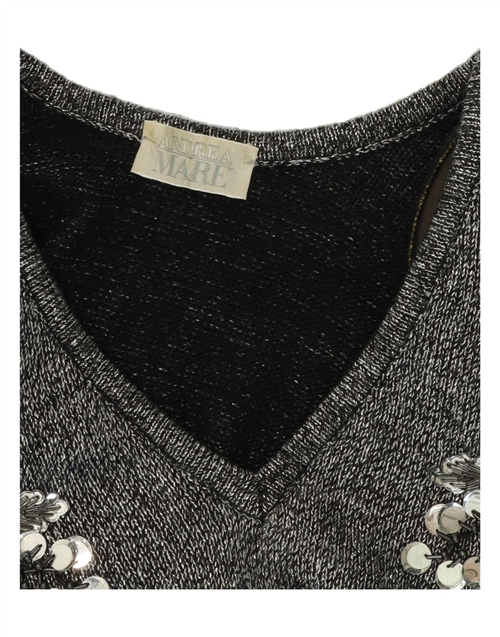 ANDREA MARE Womens V-Neck Jumper Sweater UK 18 XL Grey Vintage Andrea Mare and Second-Hand Andrea Mare from Messina Hembry 