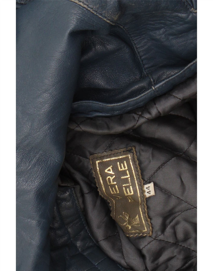 Jachetă de piele VINTAGE pentru femei IT 44 Medium Blue Leather