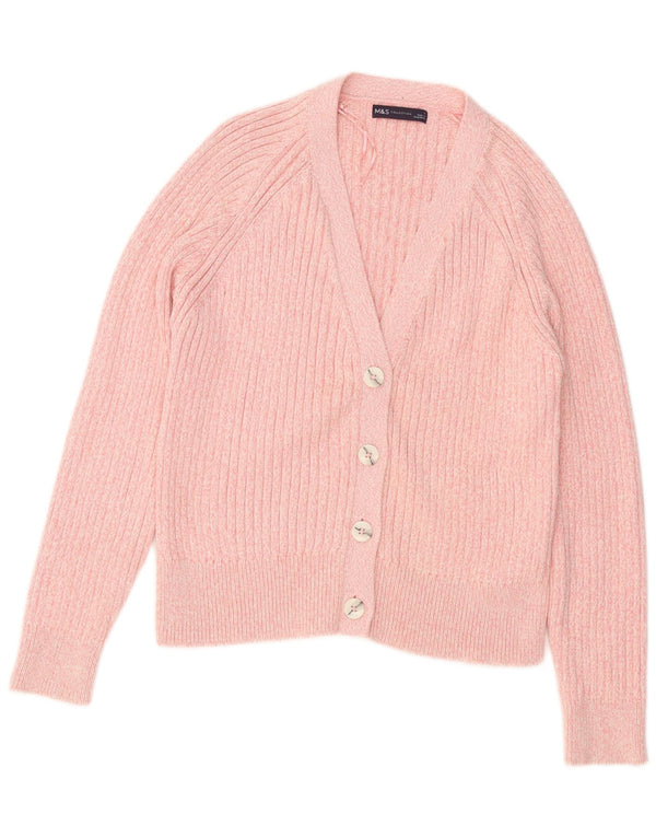 MARKS & SPENCER Pulover cardigan pentru femei UK 16 mare bumbac cu pete roz