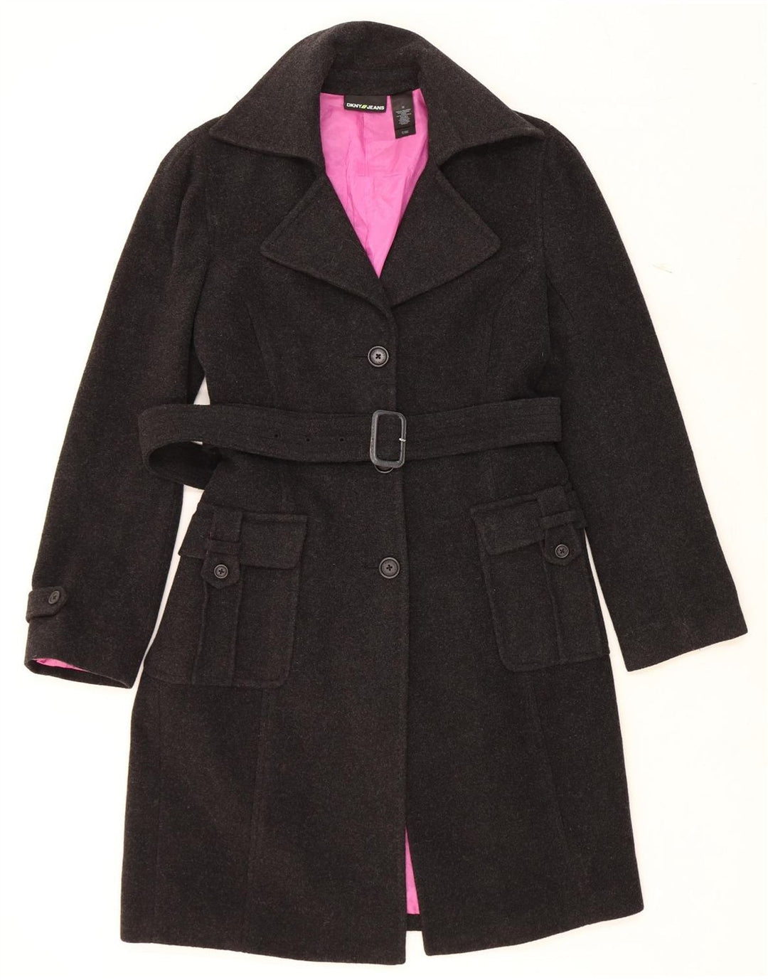 DKNY Womens Overcoat UK 14 Medium Black Wool Vintage Dkny and Second-Hand Dkny from Messina Hembry 