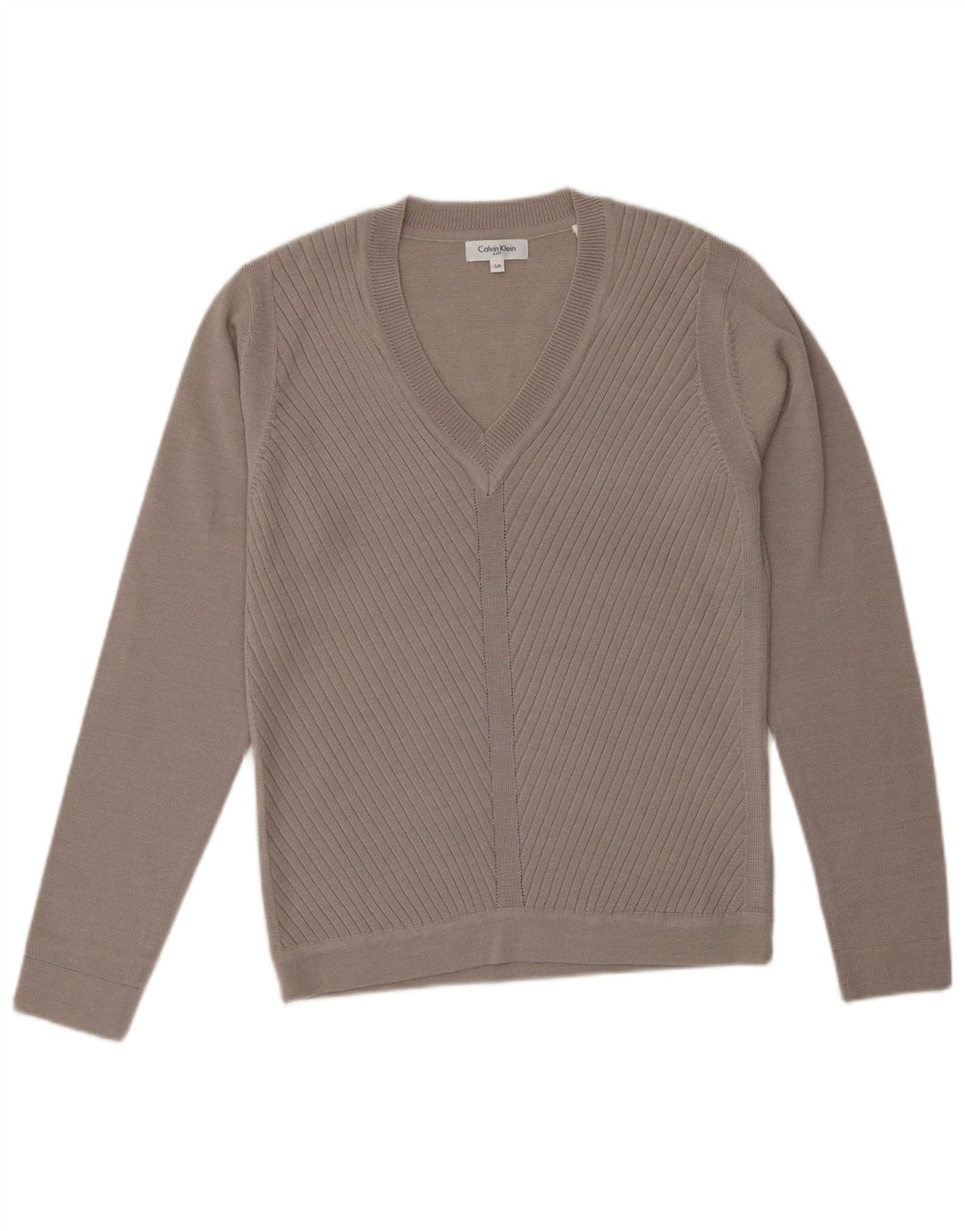 CALVIN KLEIN Pulover de golf cu decolteu în V pentru femei UK 10 mic bej lână