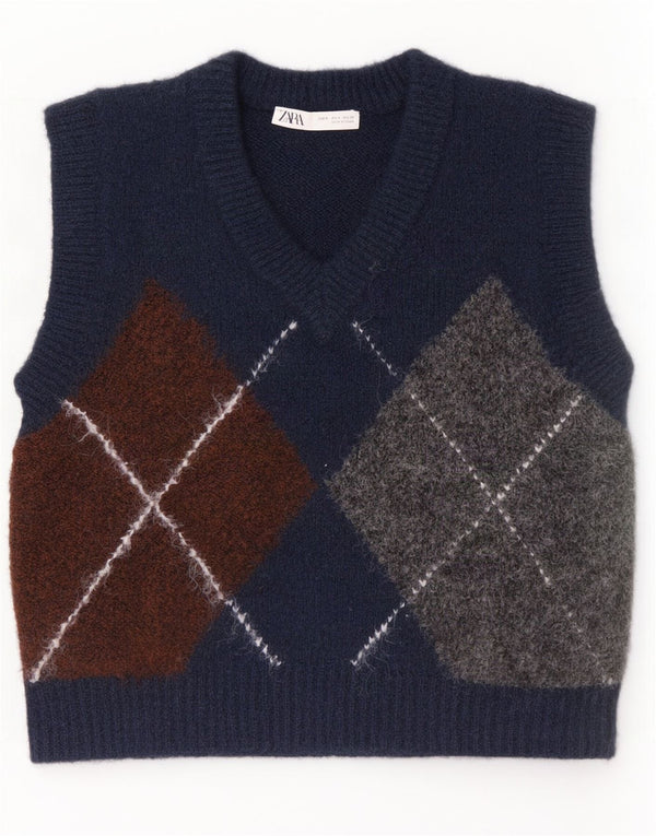 Top tanc pentru femeie Zara Crop Vest UK 10 Small Bleumarin Argyle/Diamond