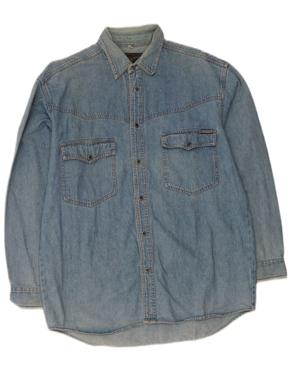Vintage Mens Denim Shirt Medium Blue Cotton