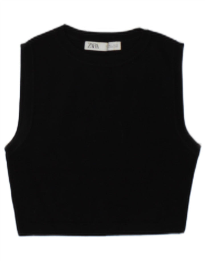 Top cu vestă pentru femei Zara UK 14, mare, neagră, viscoză