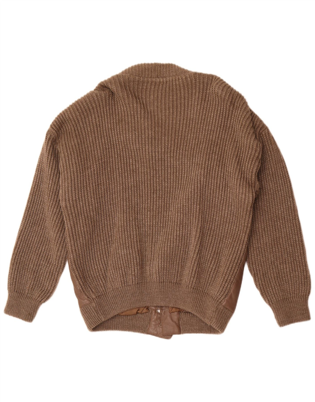 Cardigan din piele vintage pentru bărbați, lână maro mare