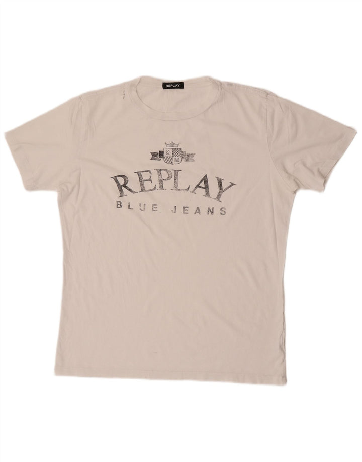 Tricou grafic pentru bărbați Replay Top mare alb
